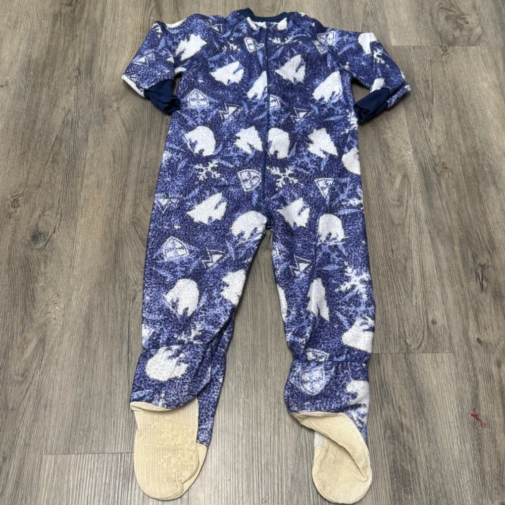 Vintage 90s Screamers! Kids Blue Polar Bear Fleece Footed Pajamas Size 4 USA